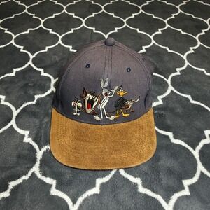 Vtg 1991 Looney Tunes Acme Clothing Snapback Hat Bugs Bunny Leather Brim Navy